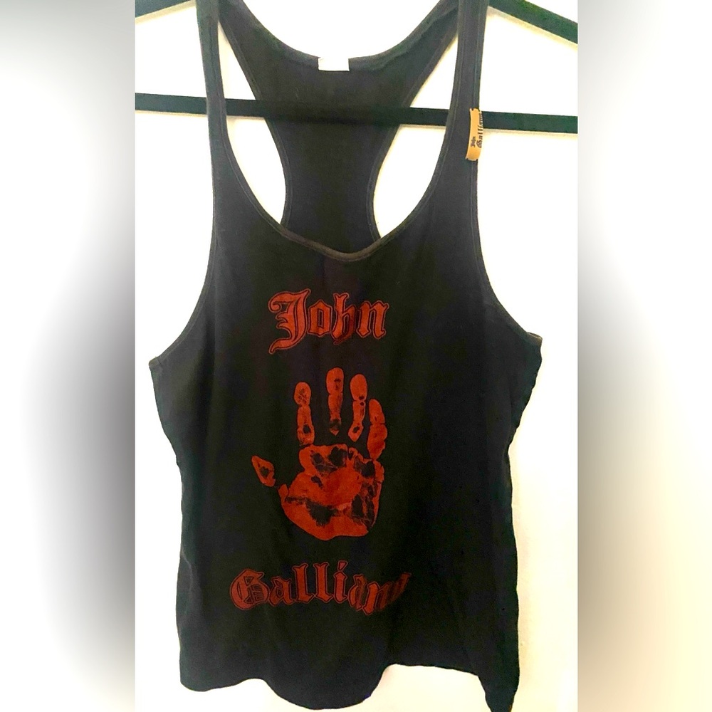 JOHN GALLIANO Timeless Collectible Black, Red Hands Print & Logo Tank Top S